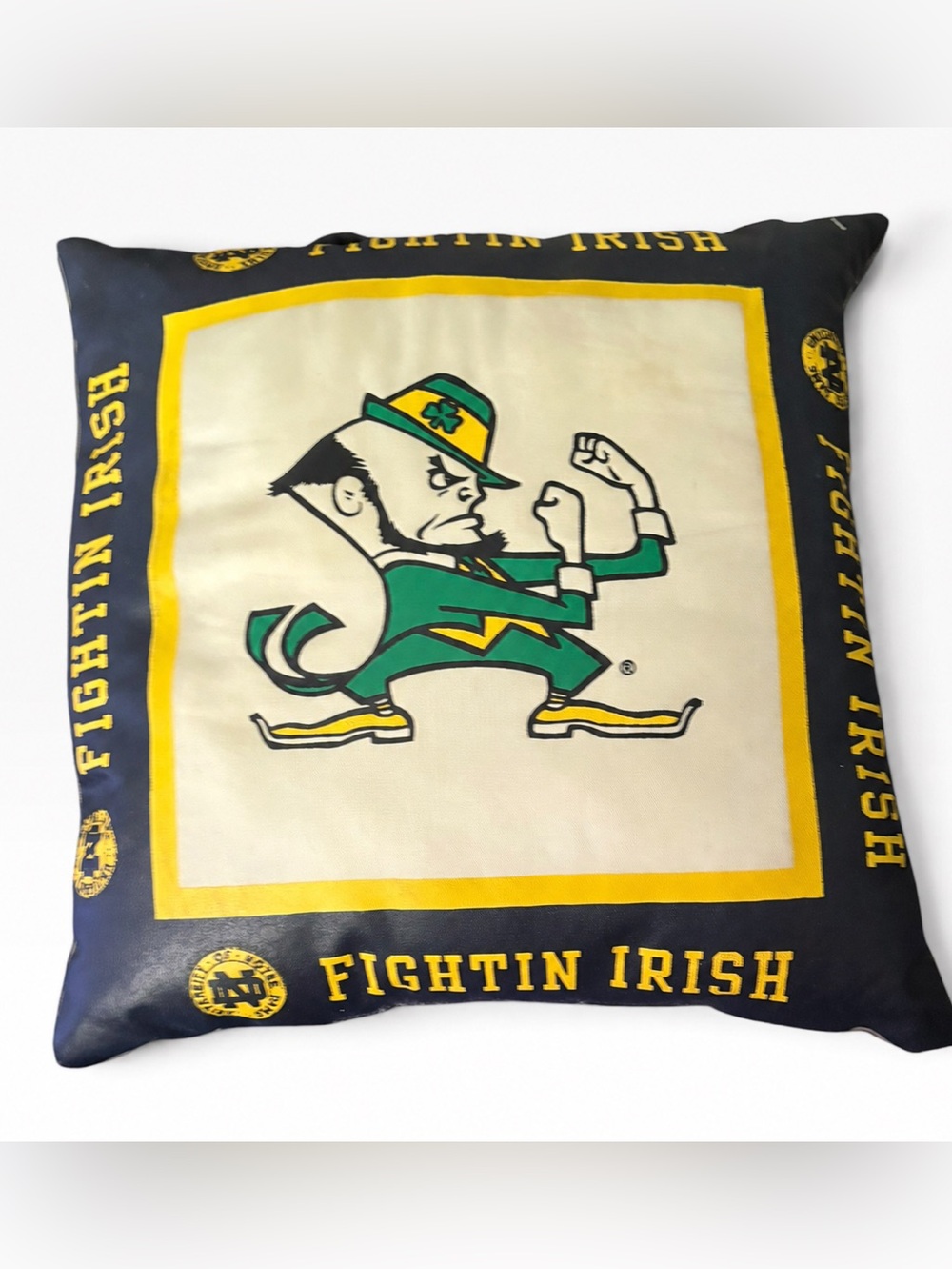 Vintage Notre Dame Fightin' Irish Leprechaun Stadium Pillow 16” x 16” EUC